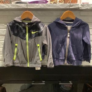 Bundle of two long sleeve full zip hoodies by Nike and Carters